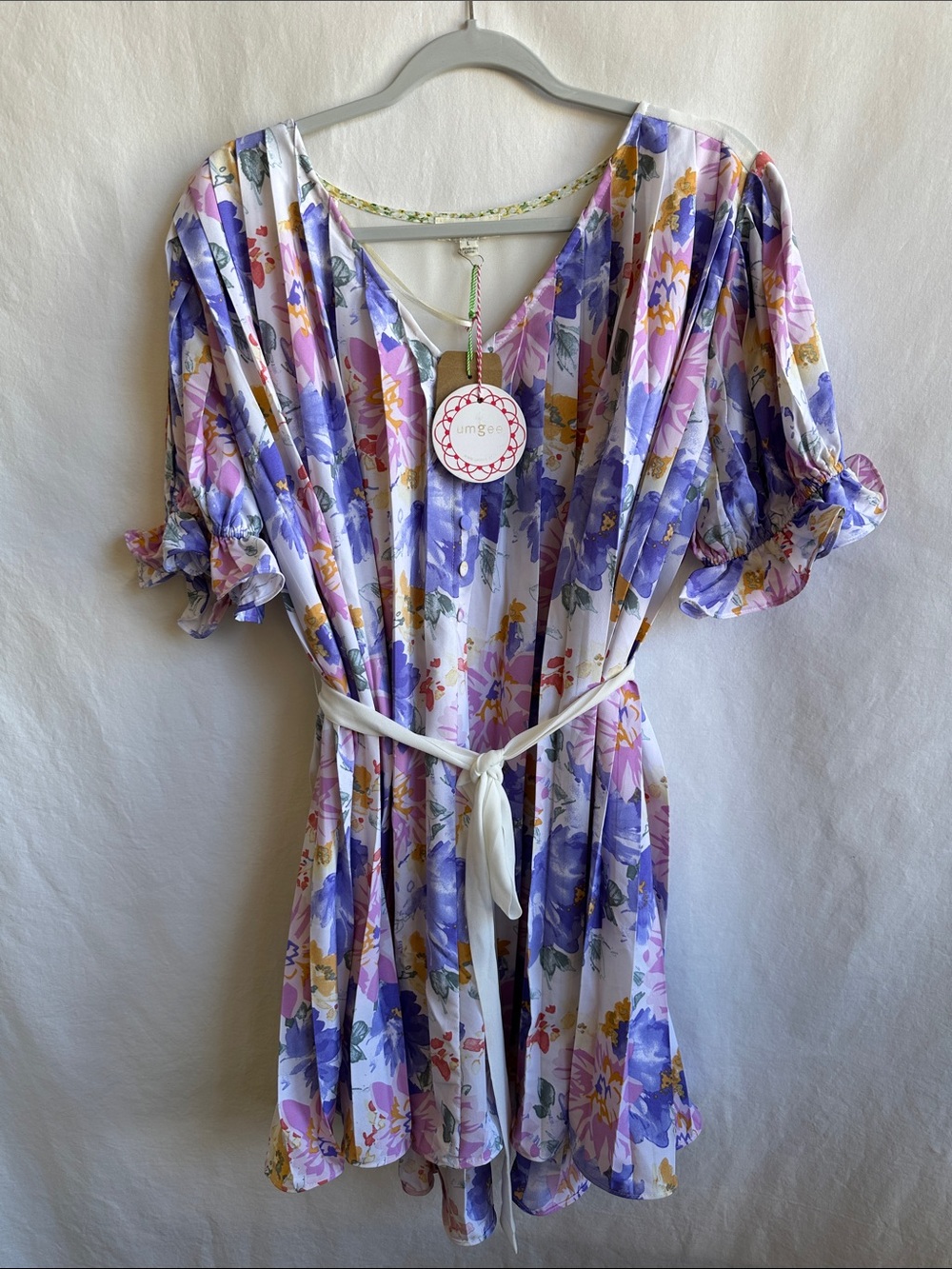 Umgee floral print puffed sleeve mini dress, size L - Picture 1 of 11